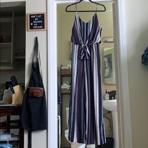 Striped Jumpsuit with Leg Slits